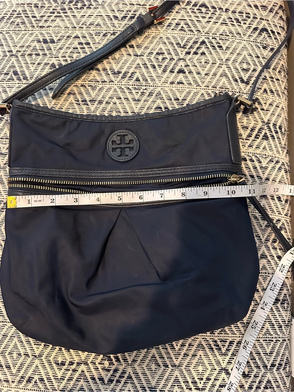Tory Burch Navy Nylon Crossbody Bag Double Zip Adjustable Strap